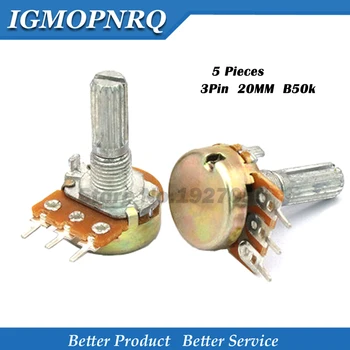 

5pcs WH148 3PIN 20MM B50k 50K Ohm Single couplet potentiometer With Nuts