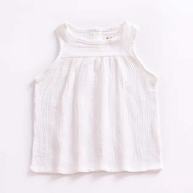 Linen 2021 Cotton Baby Boy Girl Summer T Shirts New Toddler Comfortable Tops Tee Children Clothing Kids Button 80-130CM Height H869-white