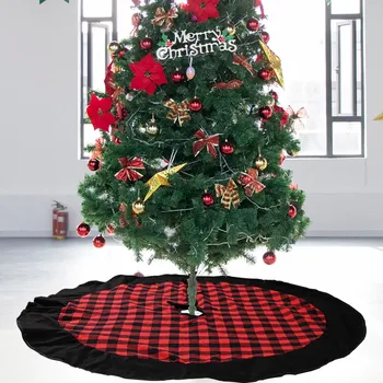 

50# Christmas Decoration Supplies Red And Black Plaid Velvet Tree Skirt Plaid 120cm diameter home decoration navidad Droshipping