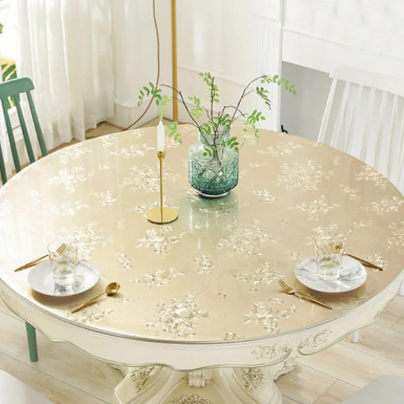 HAZY PVC Tablecloth Waterproof Round Table Cover Dining Table Mat Protect the Desktop Soft Cloth Co
