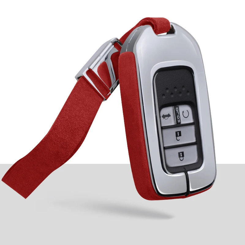 Замшевый чехол для ключей автомобиля из цинкового сплава для Honda Hrv Civic Accord 2003-2007 CR-V Freed Pilot Auto ShellAccessories - Название цвета: A-red keychain 2