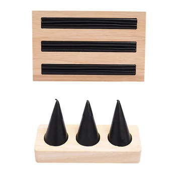 

2Pcs JEWELLERY DISPLAY STAND LEATHER RETAIL SHOP SHOWCASE WOODEN ORGANIZER