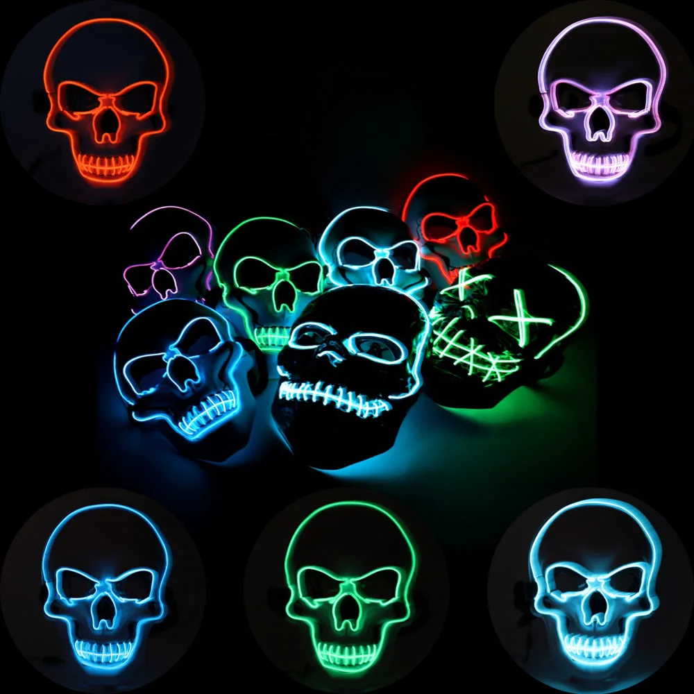 

LED Halloween Mask Light Up Party Masks Skull Bone Masks Face Year Great Funny Festival Cosplay Costume Supplies Glow In Dark