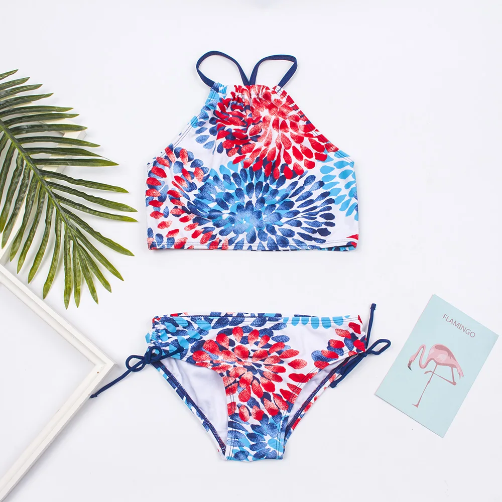 Flower Print Girls Swimsuit Swimwear Colorful Kids Bikinis Summer Girls Bikini 2020 Children Biquini Infantil Bathing Suit A366