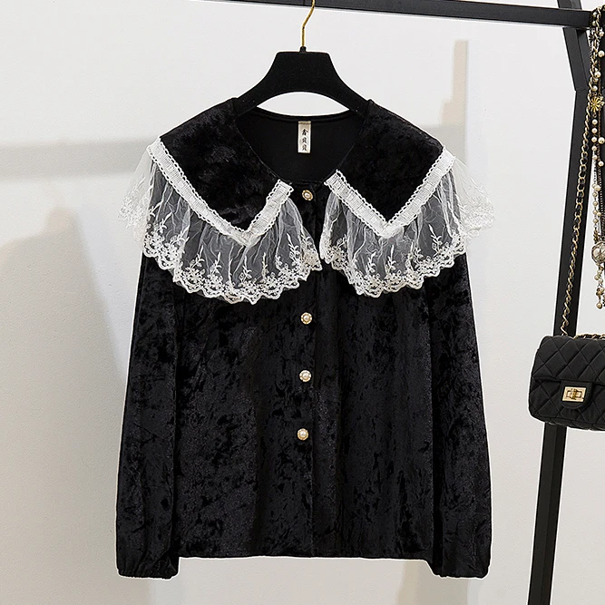 2020 Новая корейская модная одежда белая кружевная женская рубашка с воротником