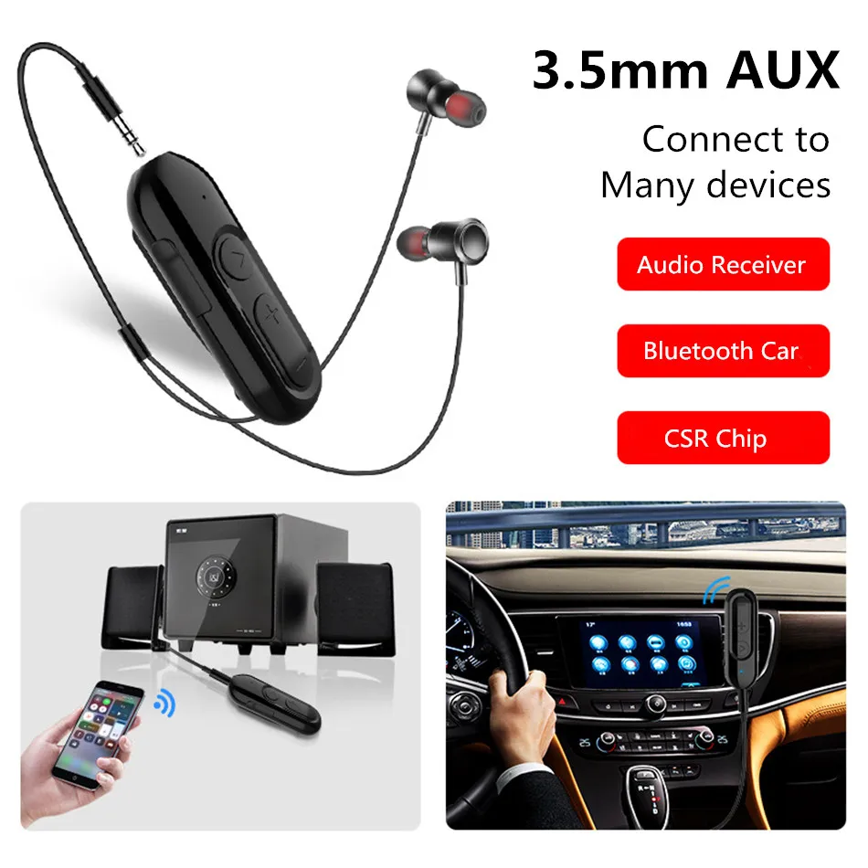 28H Bluetooth 5.0 Earphone + Audio Receiver 4D Sound Sports Headphone 3.5mm AUX Jack Wireless Headset Adapter for Car Speaker |