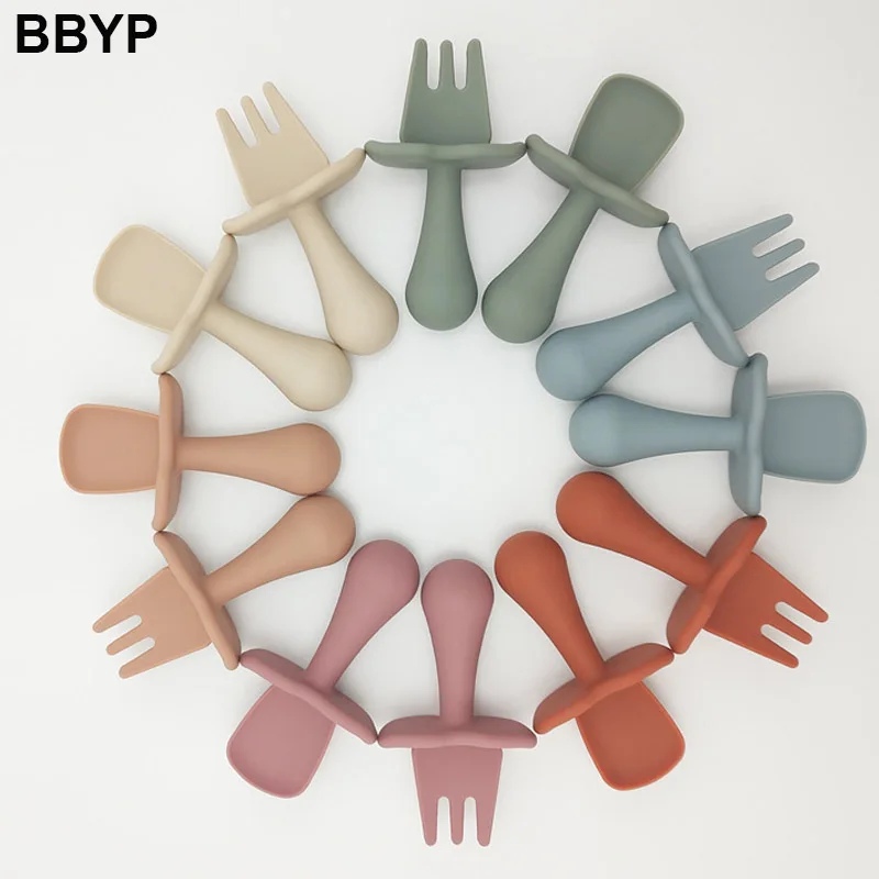 

Baby Training Fork Spoon Set BPA Free Kids Soft Silicone Feeding Auxiliary Food Tableware Newbornrn Accessories