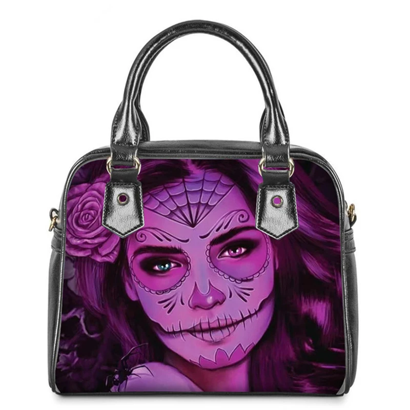 

ELVISWORDS Sugar Skull Day Of The Dead Print PU Top-handle Women Luxury Shoulder Handbag Ladies Gothic Beach Bag Bolsa Feminina