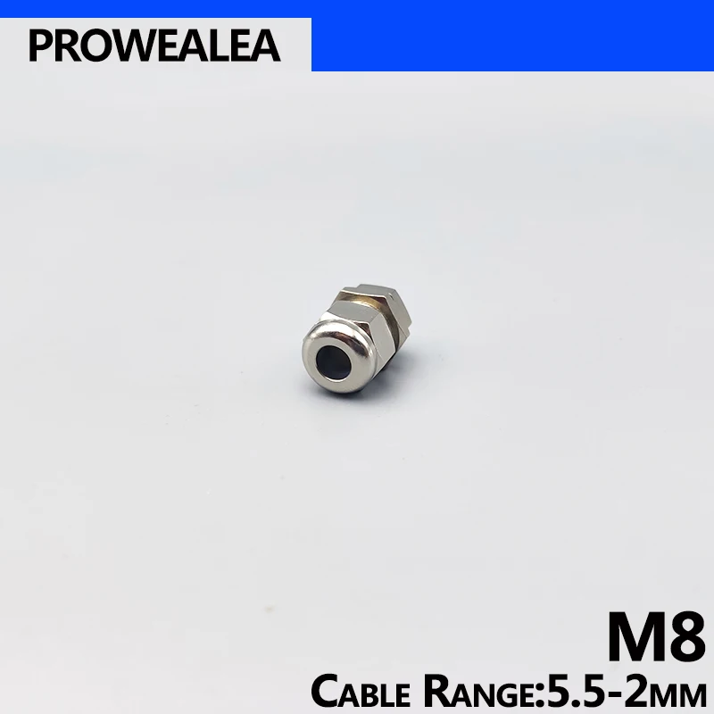 Metal Cable Gland M8 IP68 Waterproof Brass with Weatherproof Silicone Rubber Insert Type Fine Copper Joint electrical connector cable gland cable wire entry