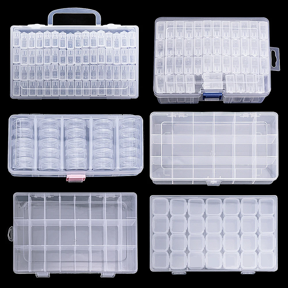 6 Sizes 18-64 Grids Transparent Adjustable Compartment Plastic Storage Box DIY Rhinestone Gem Bead Store Rectangle Container | Дом и сад