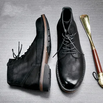 

Men Vintage Genuine Leather Martin Boots Punk Gothic Style Male Fashion Cow Leather Motorcycle Boots Shoes Military Boots