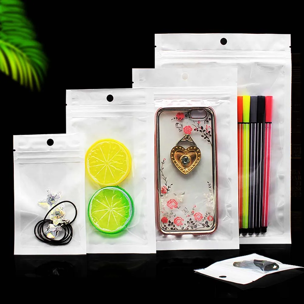 

50Pcs Kitchen Food Storage White Clear Self Seal Zipper Plastic Retail Packaging Poly Pouches Ziplock Zip Lock Bags Package