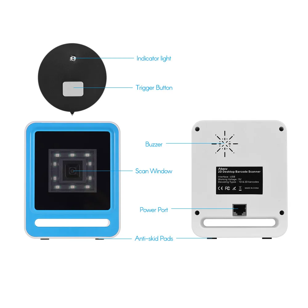 Aibecy Hands-free USB проводной 1D 2D QR сканер баркодера Настольный многонаправленный считыватель штрих-кодов для супермаркет, розничная торговля