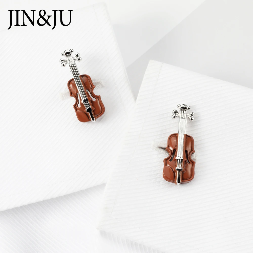 Мужские ювелирные изделия JIN& JU, коричневые эмалированные запонки для скрипки, мужские запонки, мужские запонки