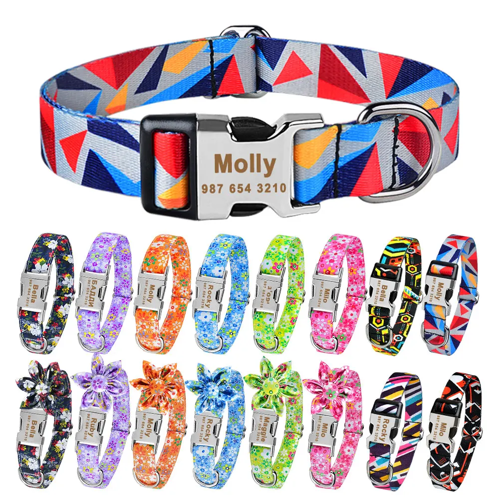 

Personalized Custom Free Engraved Name ID Tag Dog Collar Nylon Plaid Boy Girl Unisex Dogs Collar Puppy Small Large Dog Collars
