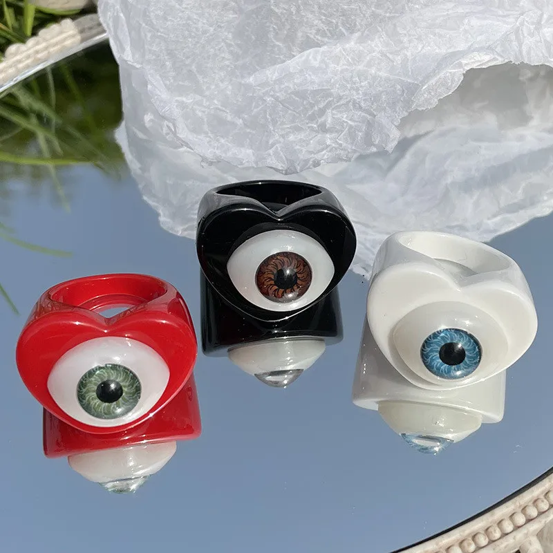 Gothic Punk Love Heart Evil Eye Resin Acrylic Rings For Women Funny Candy Color Lucky Eye Finger Ring Jewelry Gifts finger ring sparkling heart ring
