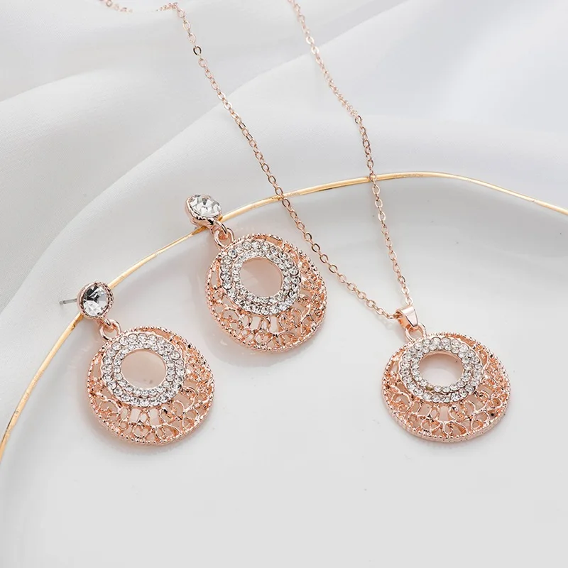 Women Wedding Jewelry Sets Round Shaped Elegant Engagement Earring + Pendant Necklace For Female Accessories | Украшения и