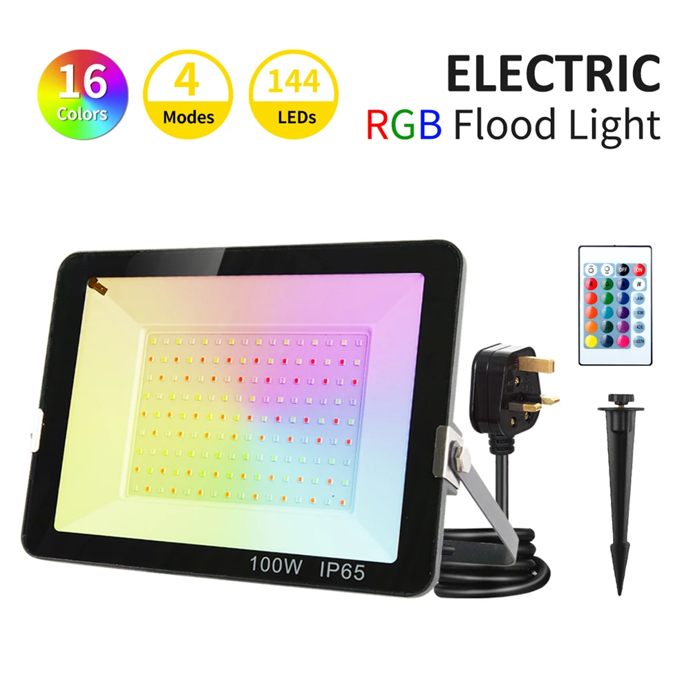 T-SUN LED Spotlight Outdoor 50W/100W RGB Flood Light US/EU/UK Plug LED Floodlight With Color Remote Controller IP65 Waterproof