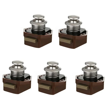 

Promotion! 5Pcs Camper Car Push Lock Push Button Latch Keyless Door Lock 20mm Brown for RV Caravan Boat Drawer Latch Button Lock