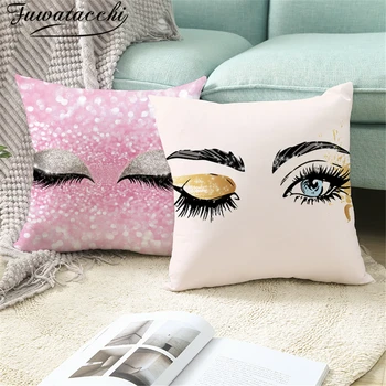 

Fuwatacchi Makeup Eyelash Pattern Pattern Cushion Covers Colorful Pillow Cover Sofa Chair Car Pink Soft Pillowcase 45cm*45cm