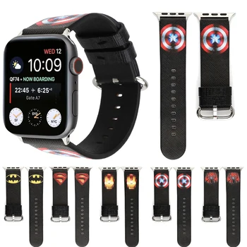 

New iron Man soft PU leather Band for Apple Watch Series 5 4 3 2 1 Strap Bracelet for iWatch 38mm 40mm 42mm 44mm Watchband