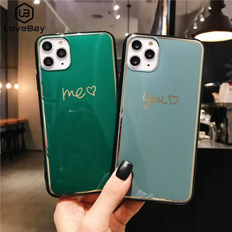 Lovebay Модный Блестящий чехол для пар с золотыми буквами iPhone 11 Pro X XS Max XR 8 7 Plus Мягкий
