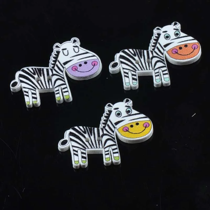 

50PCS Cartoon Striped Zebra Wooden Beads DIY Color Printing Button Clothing Accessories Baby Clothes Hat Jewelry 21X29mm