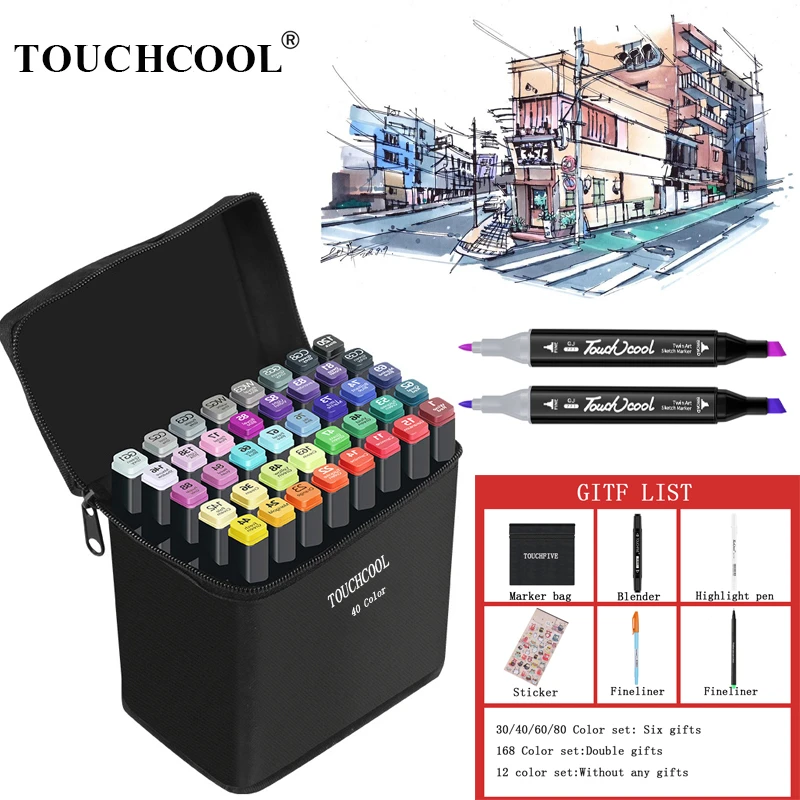 Touchcool 30 40 60 80 Color Sketch Marker Alcohol Markers Art Drawing Manga Dual Tips Marker Pen Set Black Body Art Supplier Aliexpress