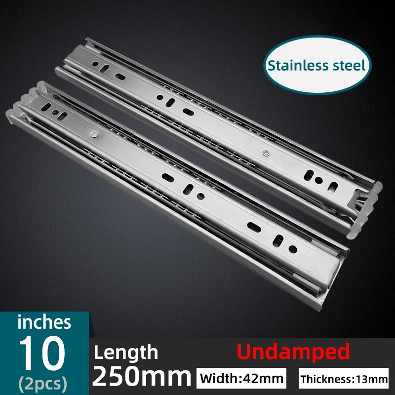 10 inches Undamped "-22" направляющие для выдвижных ящиков из нержавеющей стали, мягкие закрытые направляющие для ящиков, трехсекционный ползунок для шкафа, оборудование для демпфирования - Цвет: 10 inches Undamped