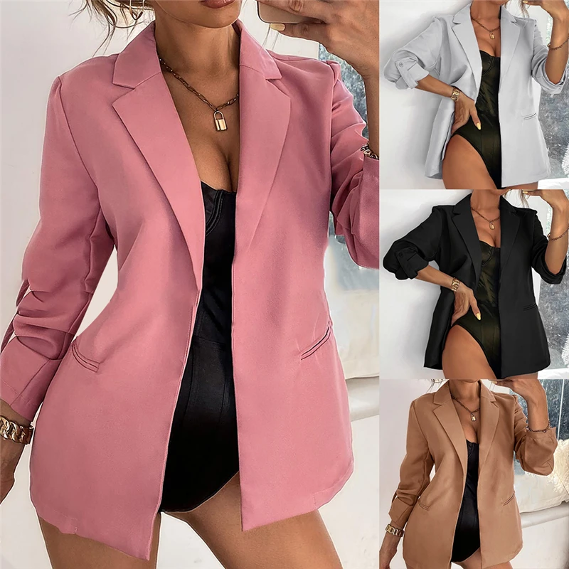 Women Blazer Autumn Long Sleeve Cardigan Solid Color Retro Button Blazers Career Coats Elegant Ladies Streetwear |
