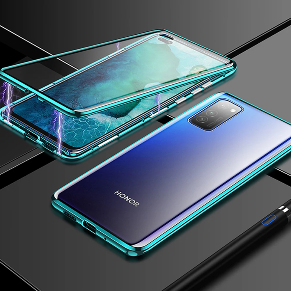 Двойной Стекло чехол для huawei Честь V30 вид 30 Pro Чехол-Броня из металла магнитное закаленное стекло чехол для huawei Honor V30 V 30 Pro 5G