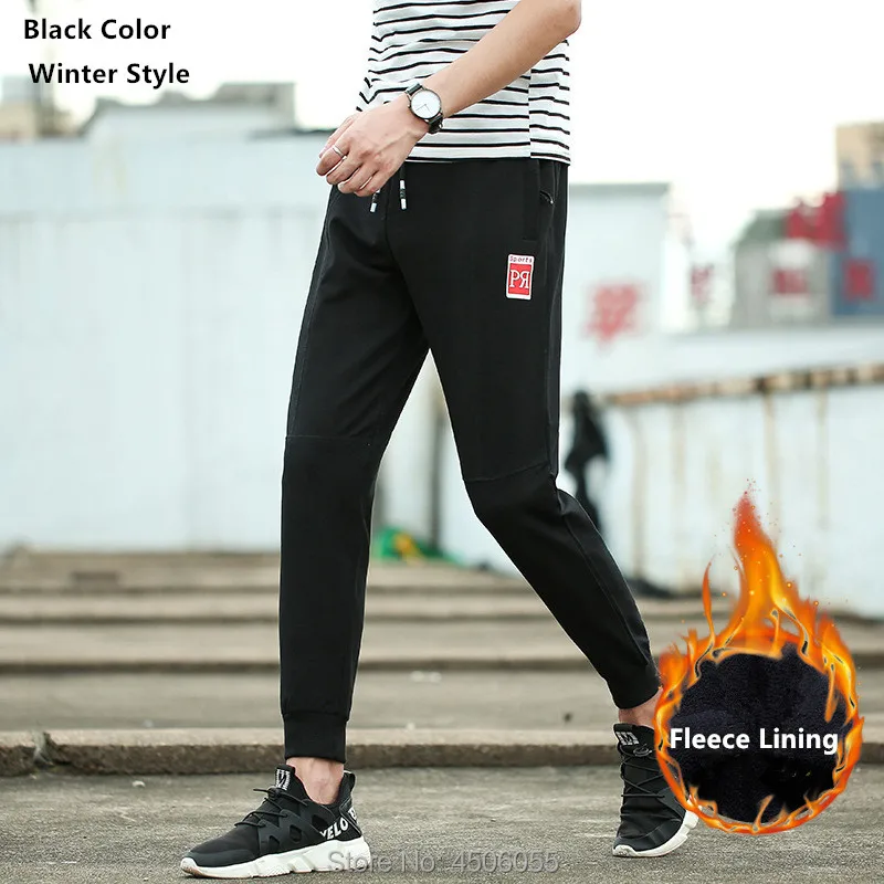 Мужские спортивные штаны для бега в стиле хип-хоп; Pantalon Hombre 7XL 8XL; Цвет черный, серый; теплые зимние модные тренировочные брюки; спортивные брюки - Цвет: thick black