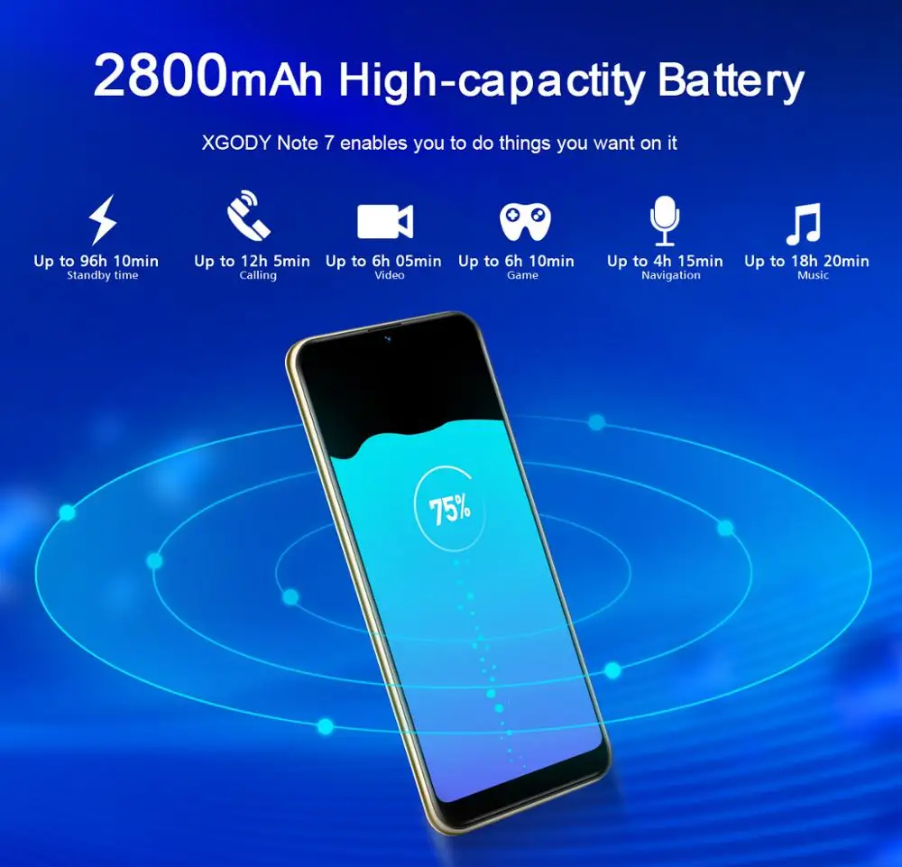 XGODY Note 7 Мобильный телефон Android 9 0 мобильный 6 26 'ƈ Гб Оперативная память 16