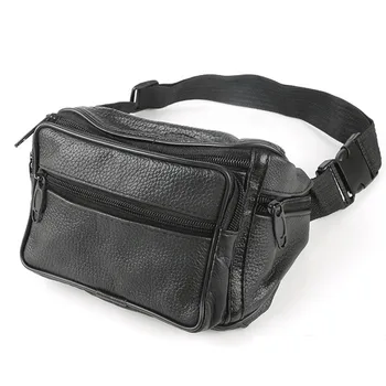 

2019 Newest Hot Fanny Pack Genuine Leather Black Waist Bag Hip Belt Pouch Travel Purse Men Sport Phone Keys Bag