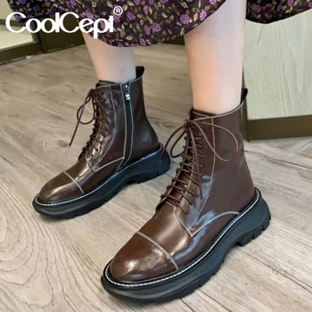 

CoolCept Women Ankle Boots Genuine Leather Thick Bottom Women Short Boots Fashion Cool Winter Shoes Woman Footwear Size 33-40