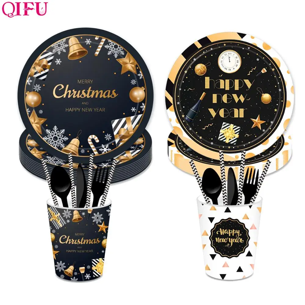 QIFU Merry Christmas Tableware Christmas Ornaments Christmas Table Decorations For Home Pendant Natal Happy New Year