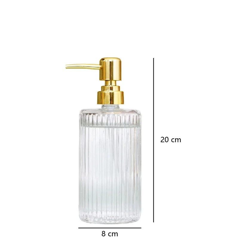 400ml Glass Lotion Hand Sanitizer Bottle Stripe Pump Head Gold Push Body And Soap Liquid Bathroom Storage_voghion.com