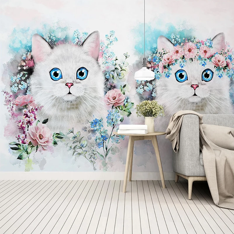 Фотообои на заказ 3D фото обои цветок кошка девушка комната детская спальня декоративный фон Настенные обои живопись
