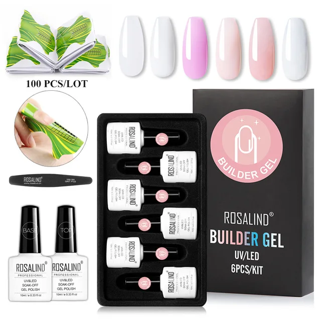 ROSALIND поли гель набор с формой ногтей замочить все для маникюра строительный Гибридный лак расширение для дизайна ногтей Топ и основа