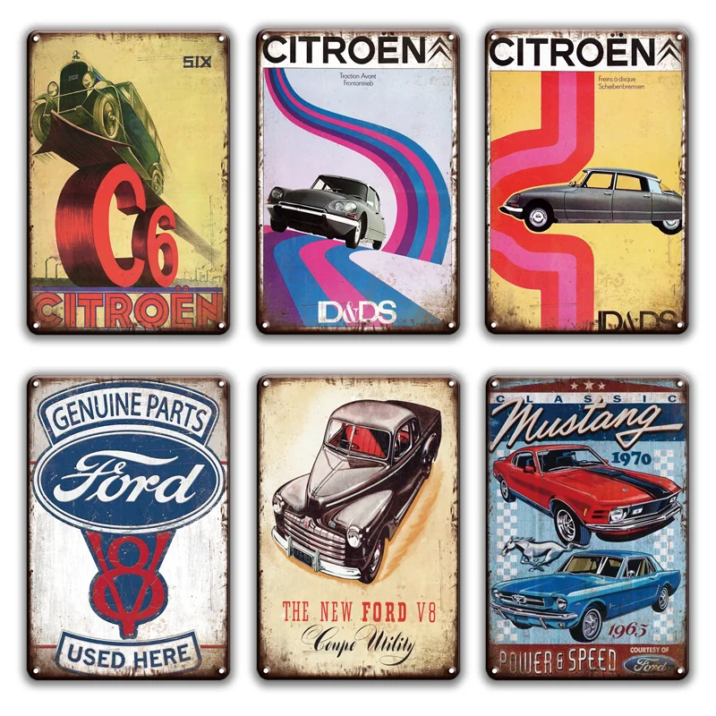 

Citroen Corvette Metal Poster Tin Sign Vintage Garage Home Decor Mustang Genuine Parts Ford Metal Sign Wall Decoration Maison