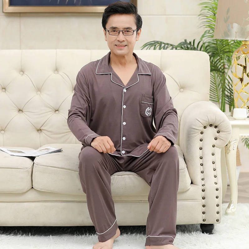 Middle Aged Elderly Men's 2PCS Pajamas Suit M 4XL Big Size Modal