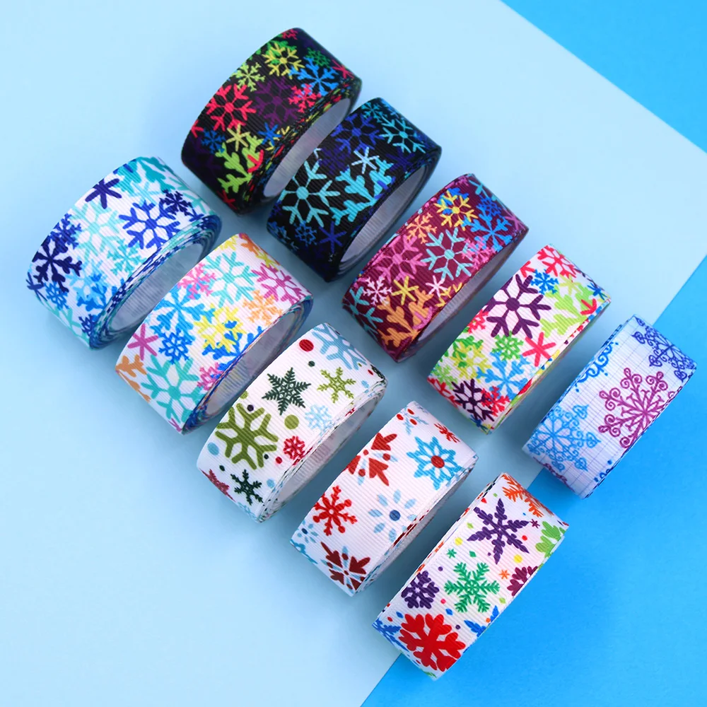 

5/8” 5yards Color snowflakes Grosgrain Ribbons DIY Handmade Child Bow Wedding Decoration Gift Wrap Material