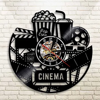 

Cinema Vinyl Record Wall Clock Modern Design Watch Movie Film Wall Watch Time Clock Popcorn Coke For Movie Lover Gift