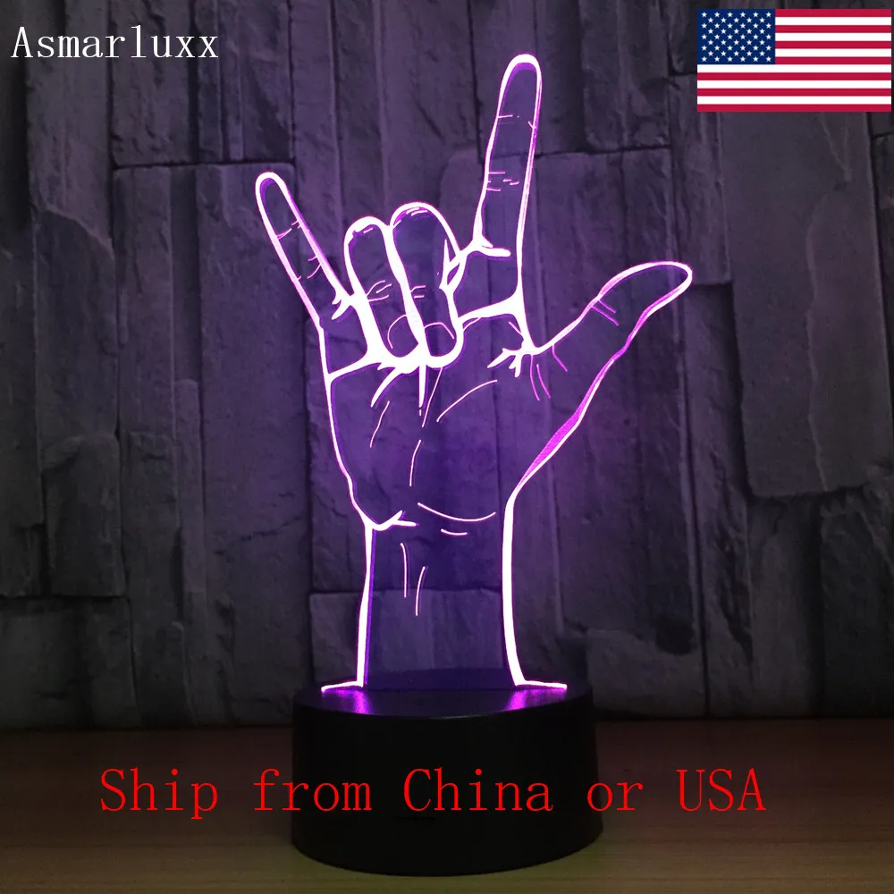  3D I Love U Sign LED Lamp RGBW Touch Switch 7 Color Charging Night Light Desk Table Lamp Bedside De