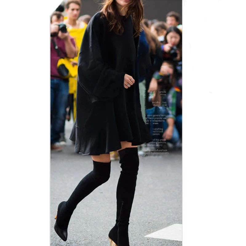 

Autumn Batwing Sleeve 2019 New Sweatshirt Harajuku Over Size Long Pattern Student Loose Hip Hop Hoodies Women Ruffle Dress