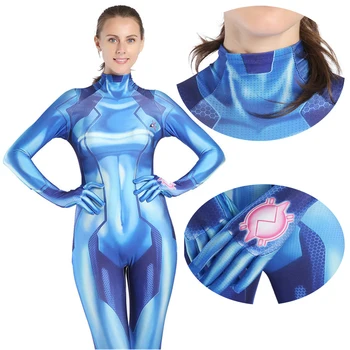 

Metroid Samus Aran Cosplay Costumes Superhero Spandex Bodysuit Suit Zentai Jumpsuit Halloween Costume Party for Adult Women Kids