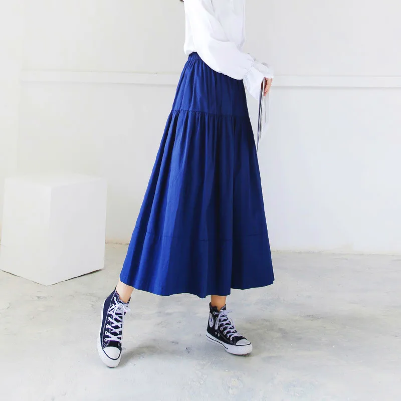 Хлопковые льняные осенние Брендовые макси юбки, модная повседневная Корейская длинная юбка в пайетках, мусульманские Весенние длинные юбки, большие размеры 5xl 6xl 7xl - Цвет: Синий