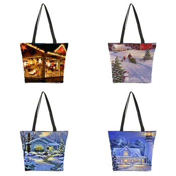 

Fashion Customized ladies shoulder bag printing Christmas pattern photoes design shopping bag portable canvas bag beach bag