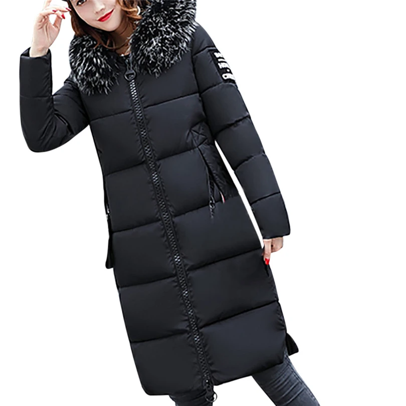 Пуховик женский зимний длинный пуховик для женщин большой размер с капюшоном меховой воротник 4XL размера плюс парка толстое пальто А40 - Цвет: Black