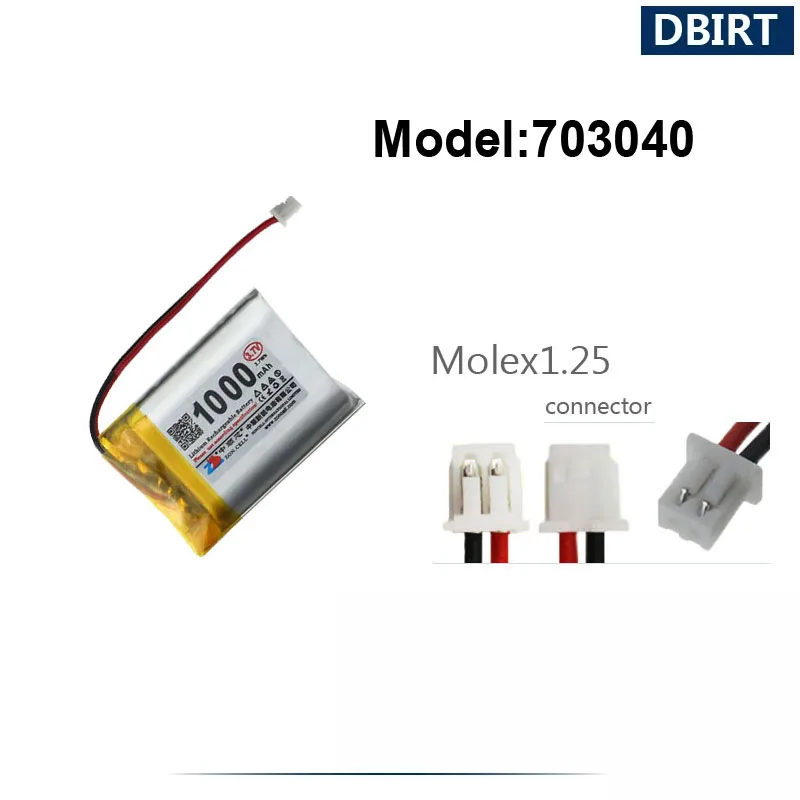 Nowy 1000mAh LP703040 AHB703040 703040 ZH1.5 PH2.0 Molex1.25 NTC 3 przewody do gier mysz GPS zestaw słuchawkowy do telefonu komórkowego